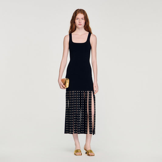 Fringed knit maxi dress