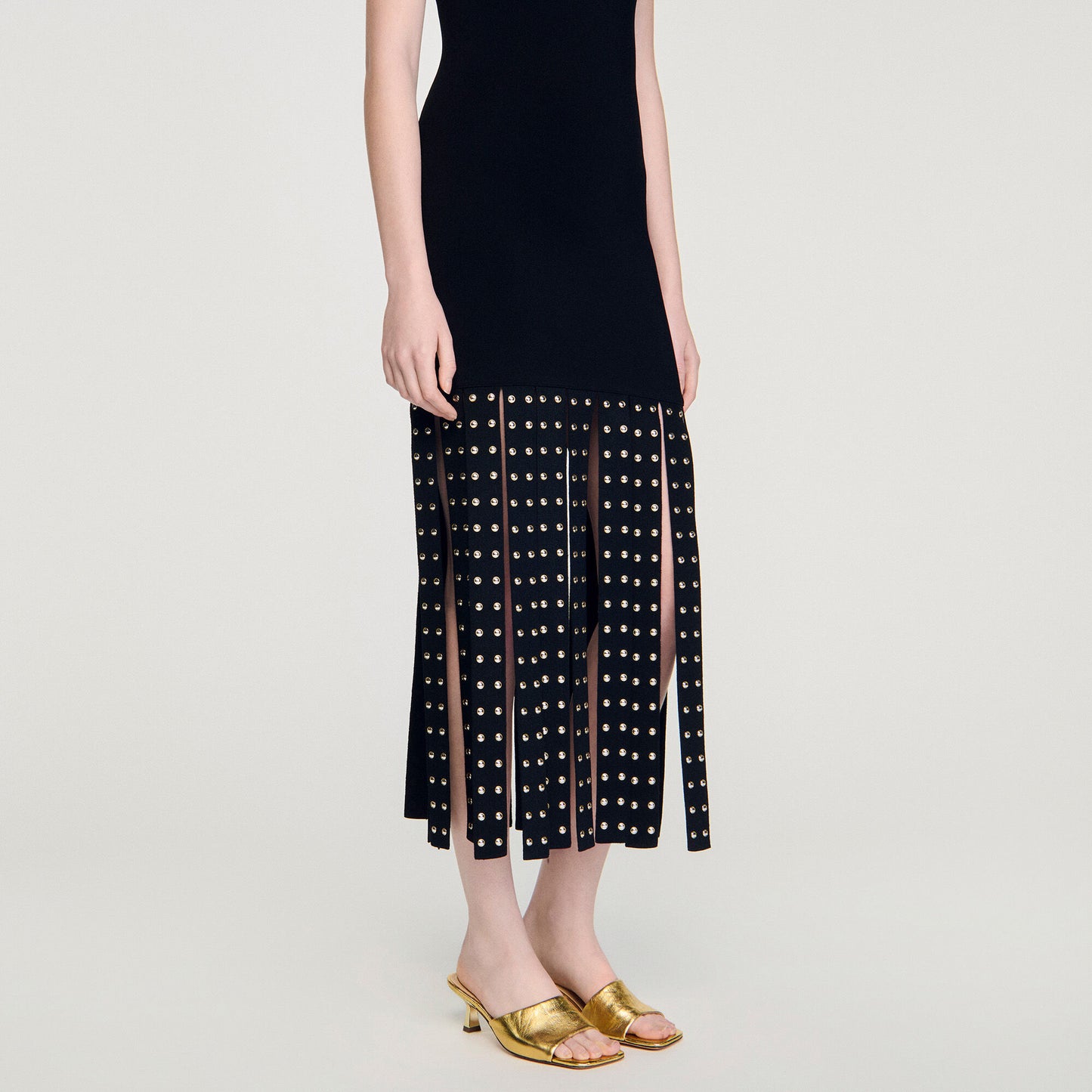 Fringed knit maxi dress
