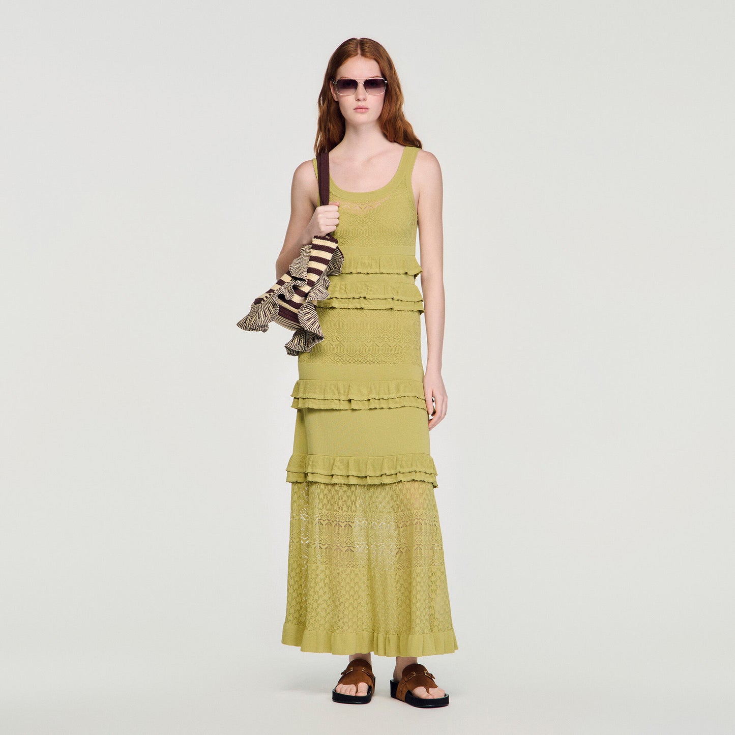 Ruffled knit maxi dress