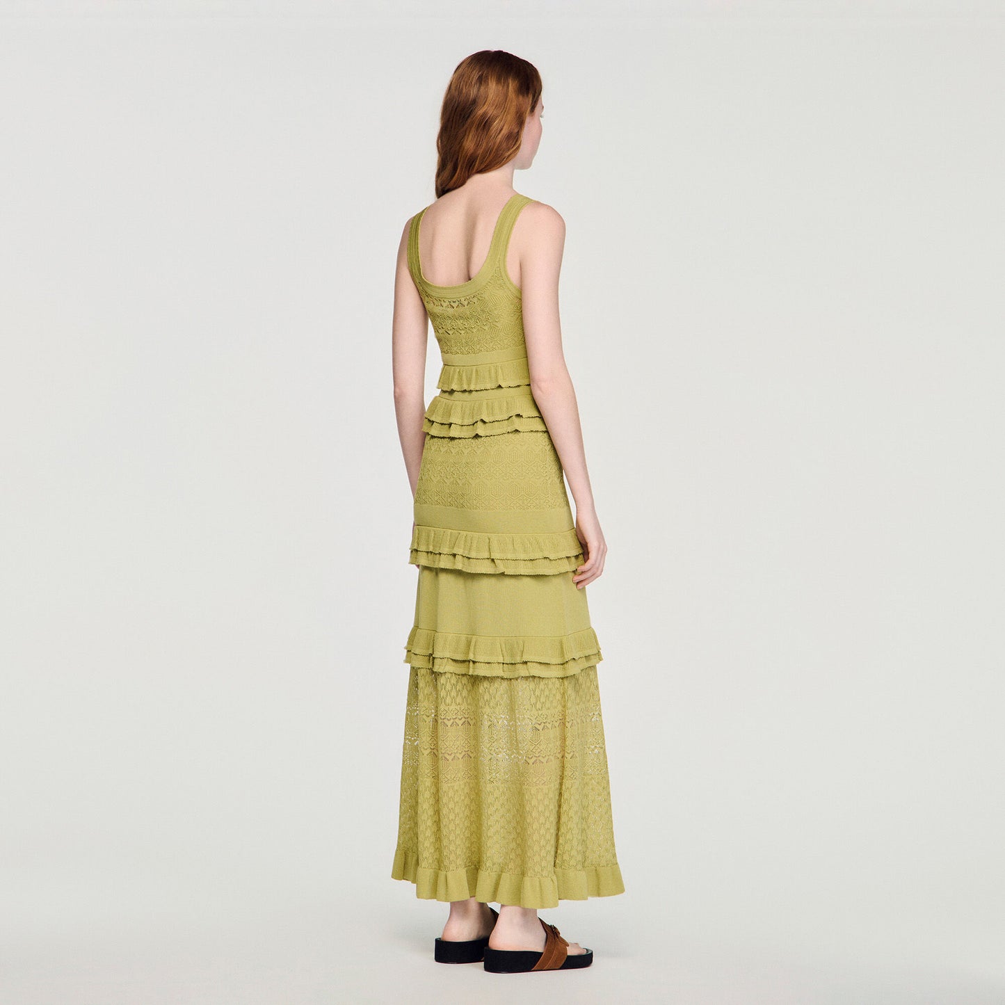 Ruffled knit maxi dress