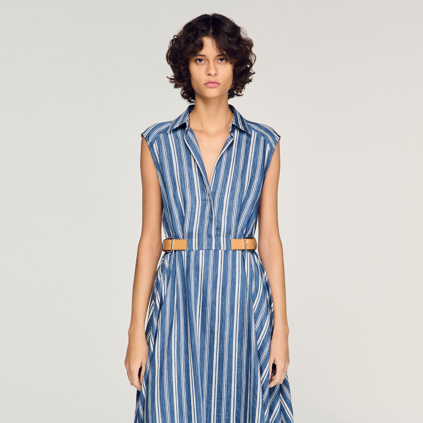 Striped maxi dress with leather tab