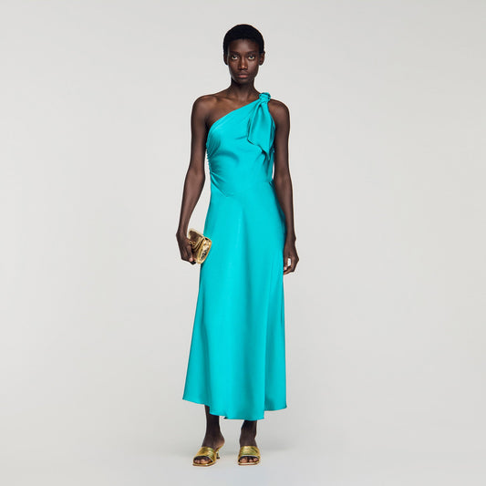 Satin-effect maxi dress with bow