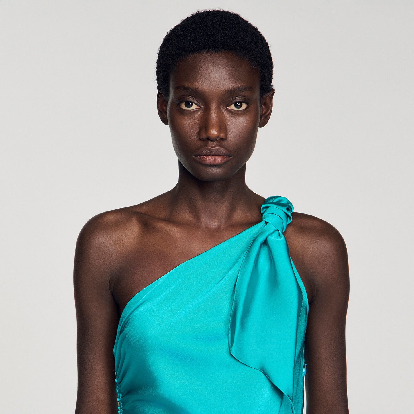 Satin-effect maxi dress with bow