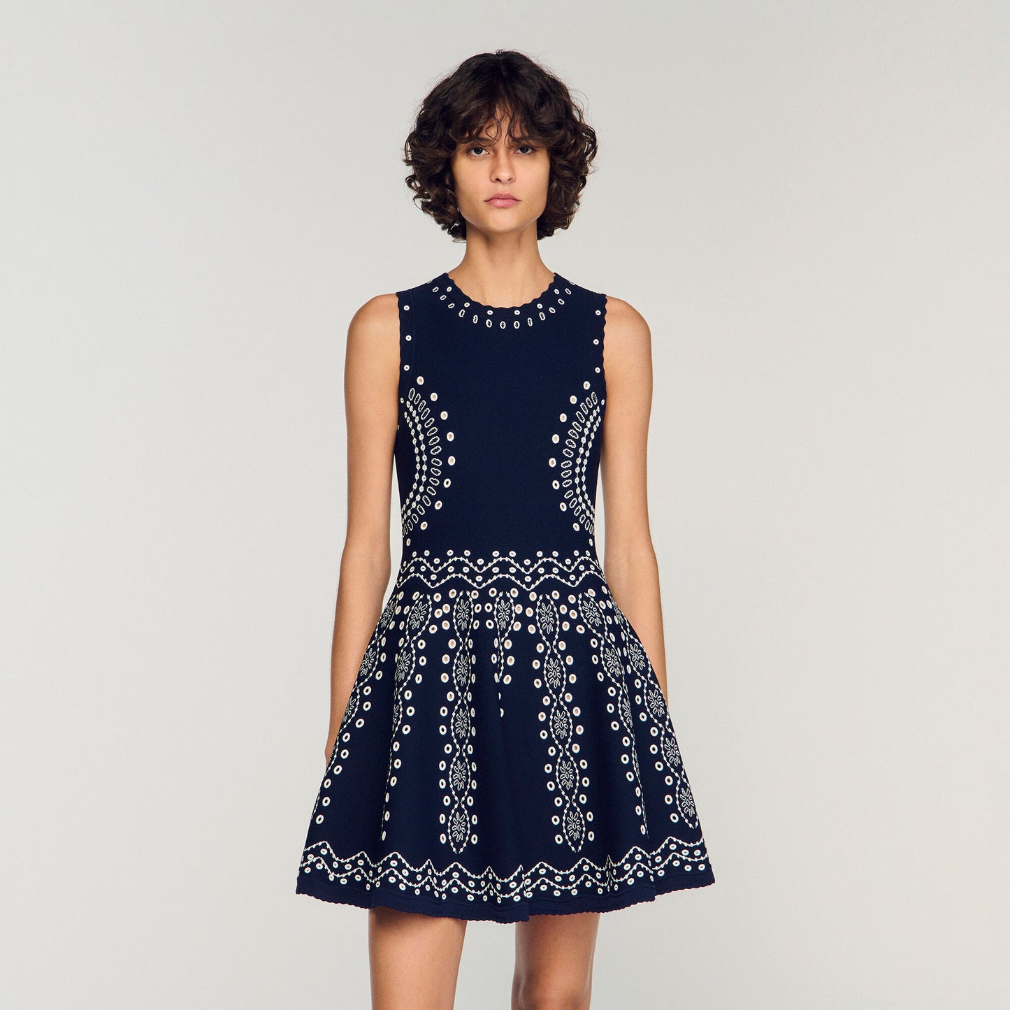 Scarf-print knit short dress