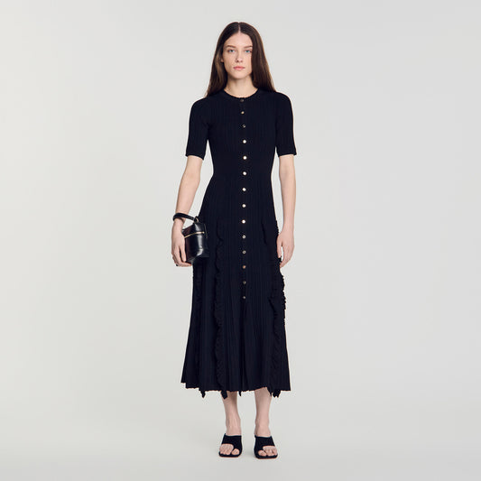 Knit maxi dress with ruffles