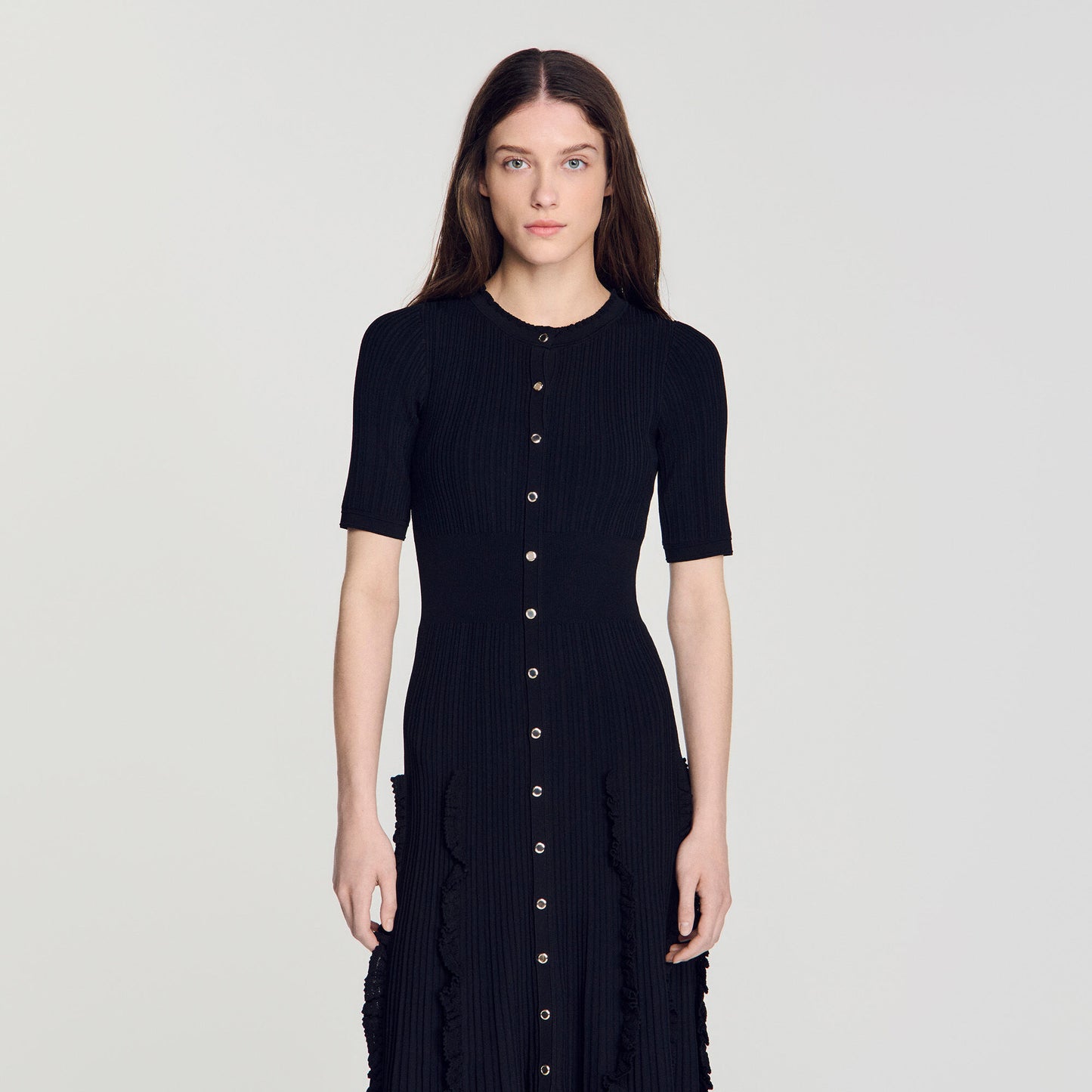 Knit maxi dress with ruffles