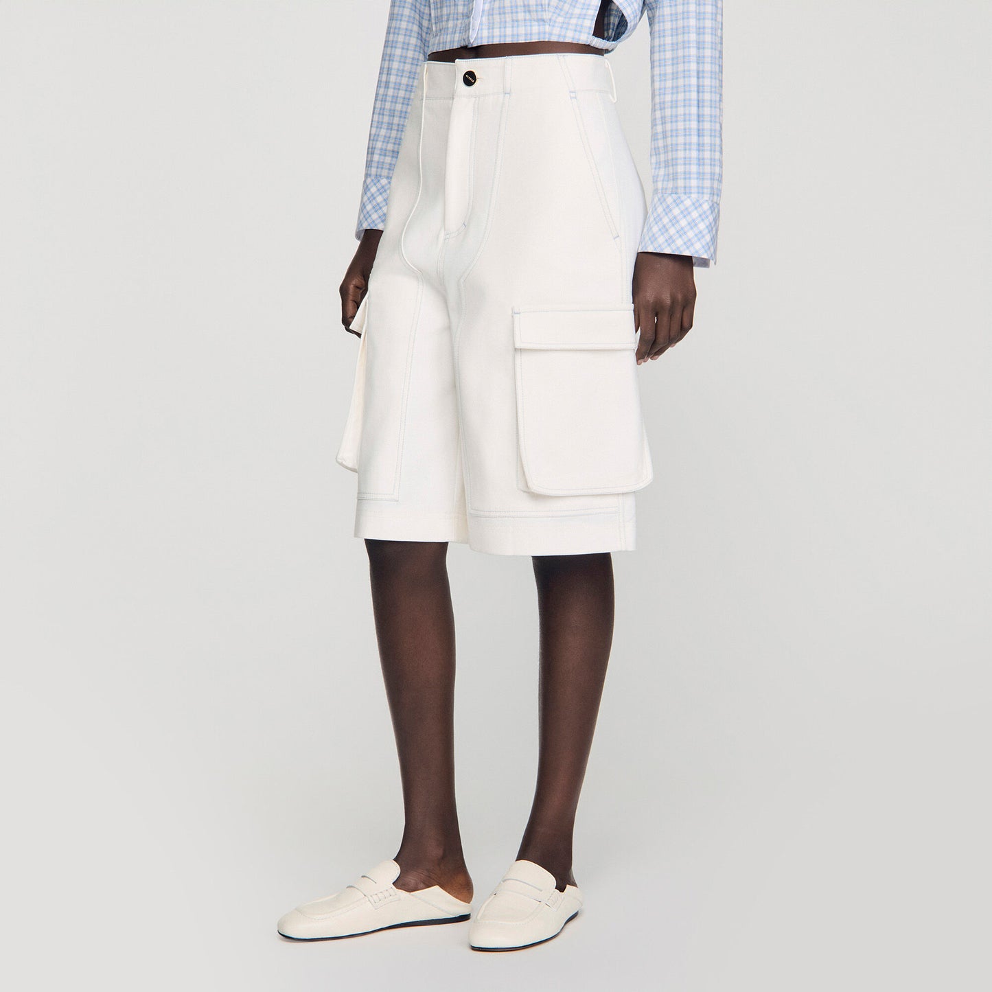 Wide-leg cotton Bermuda shorts