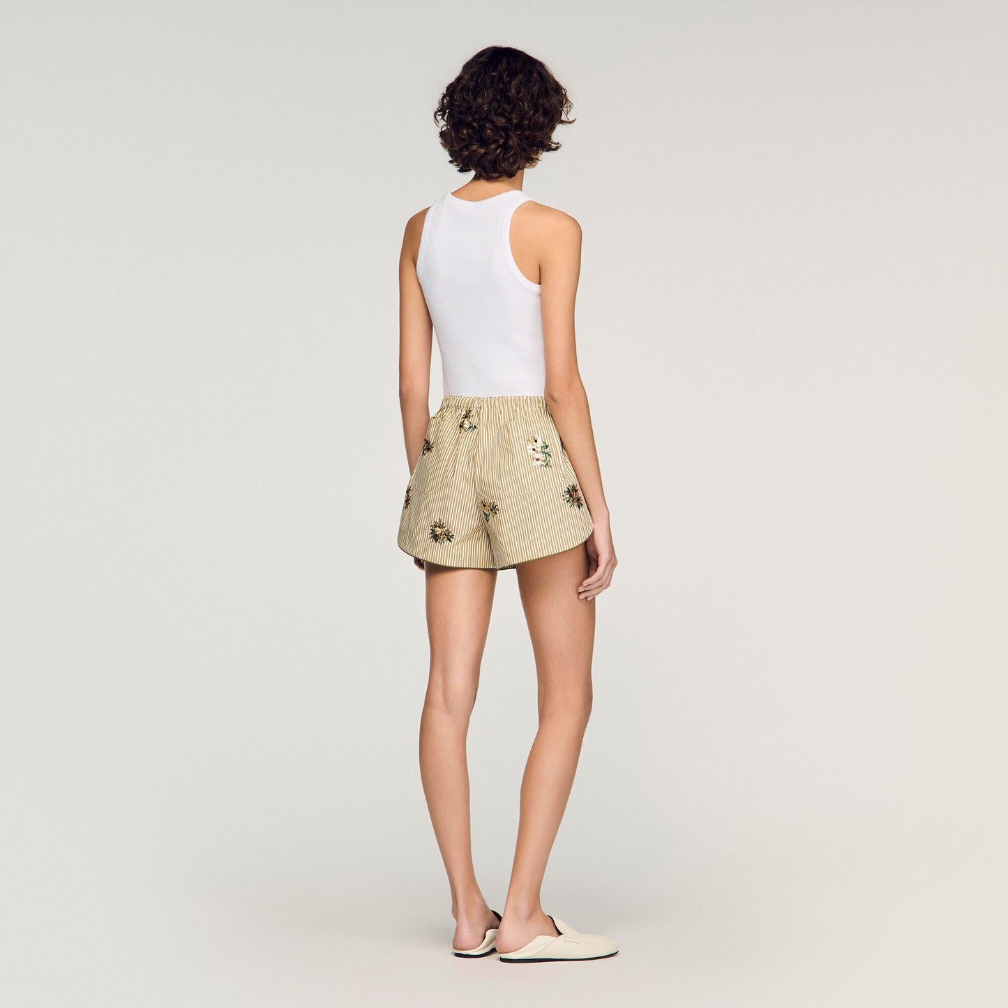 Floral embroidered striped shorts