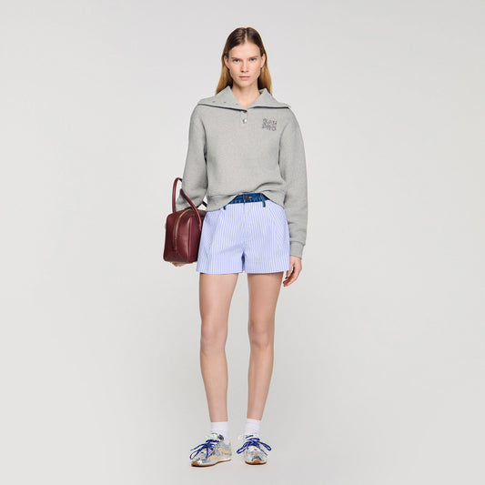 Embroidered split neck sweatshirt