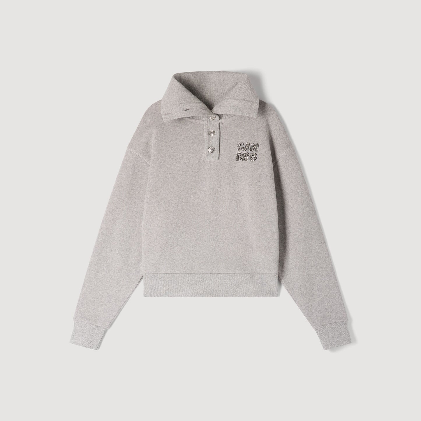Embroidered split neck sweatshirt