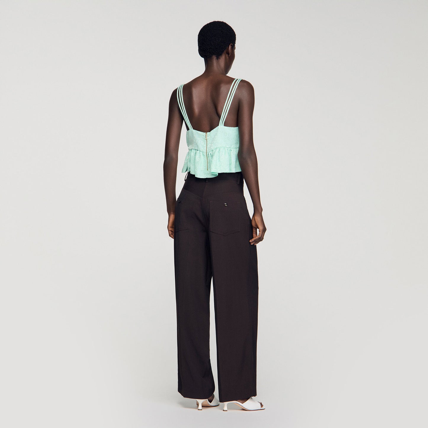 Floral jacquard ruffled crop top