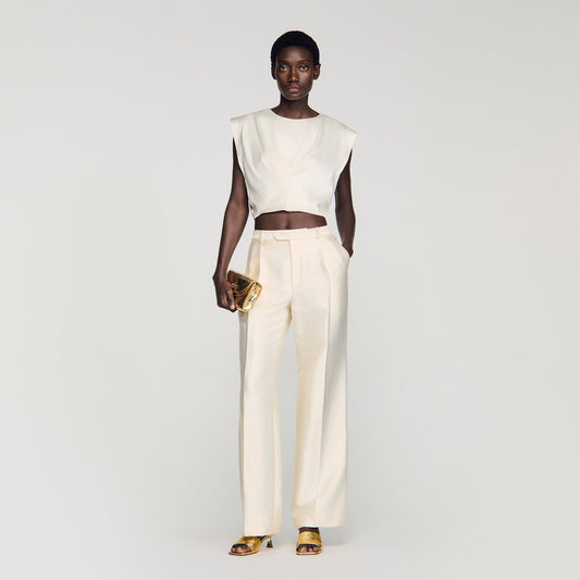 Pleated satin crop top