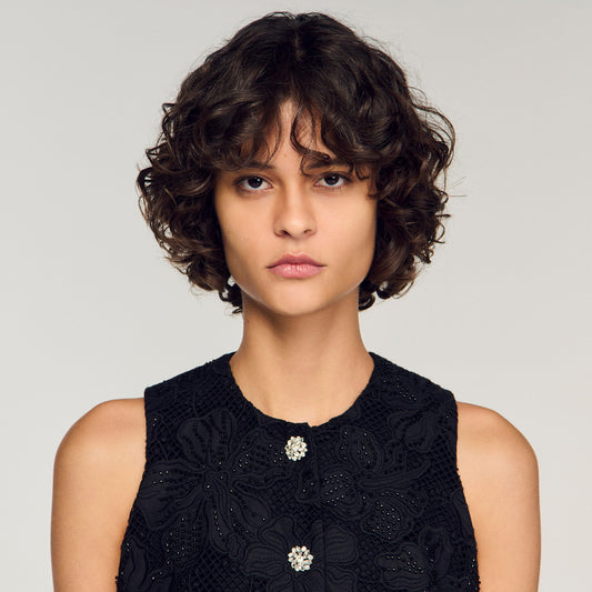 Embroidered guipure crop top