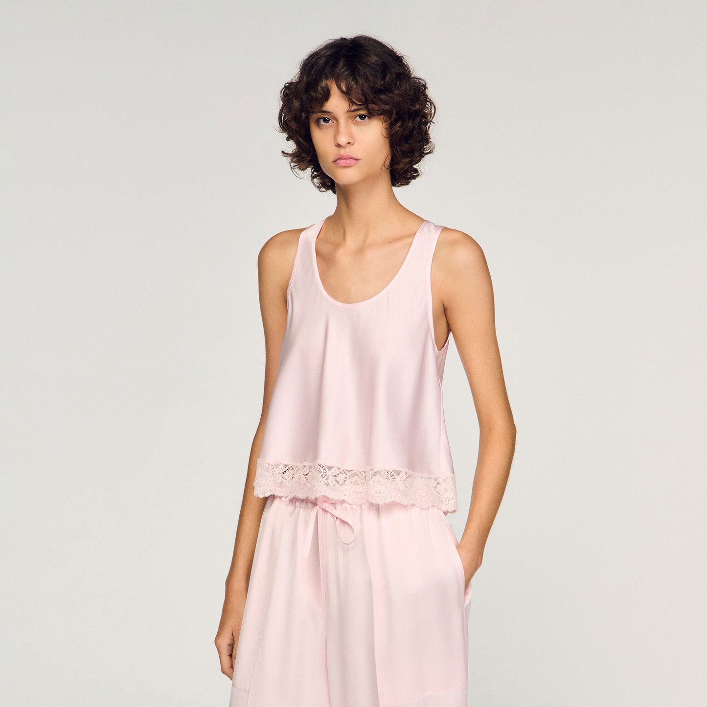 Satin top with lace