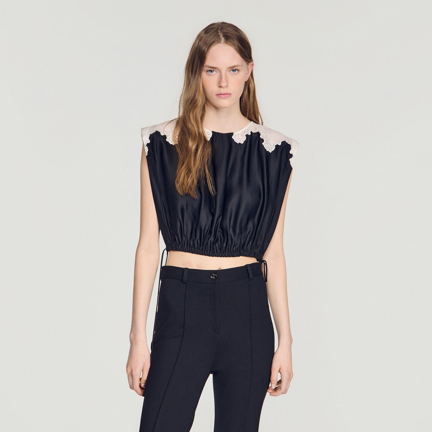 Contrast lace crop top