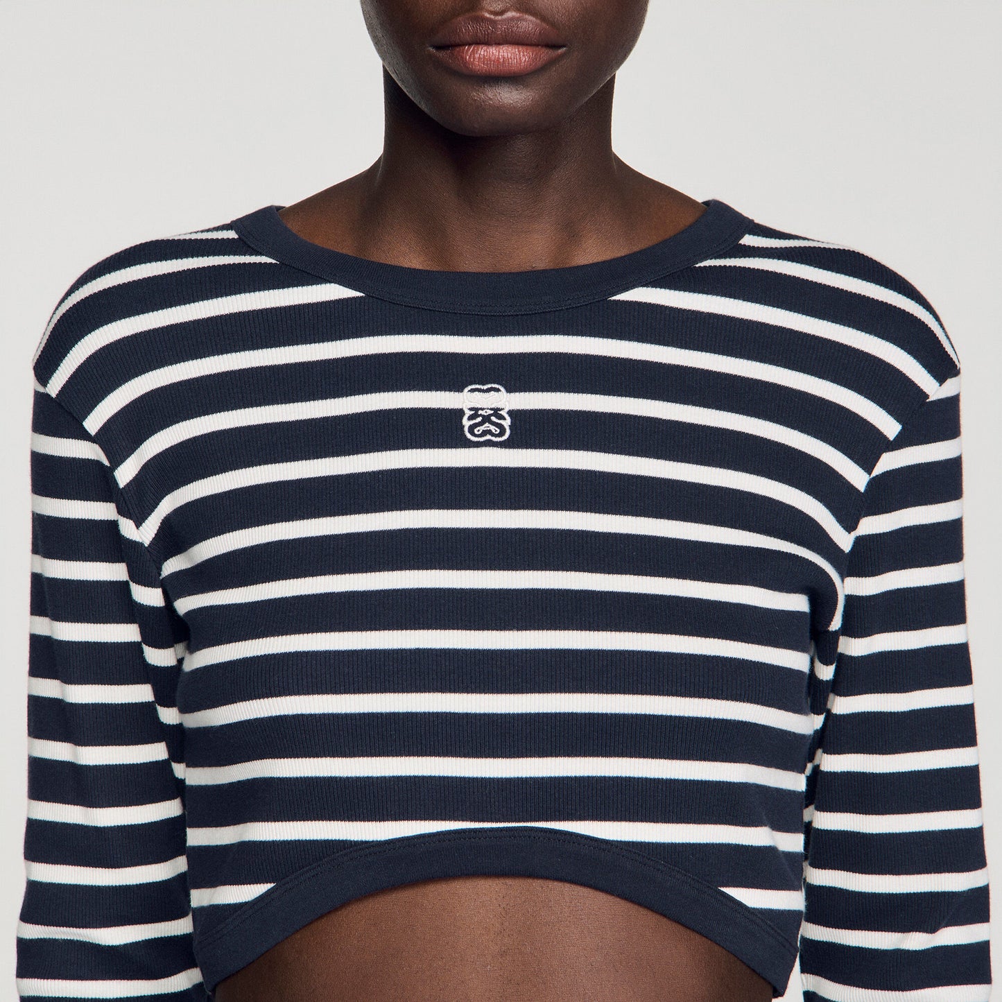 Cropped striped cotton T-shirt
