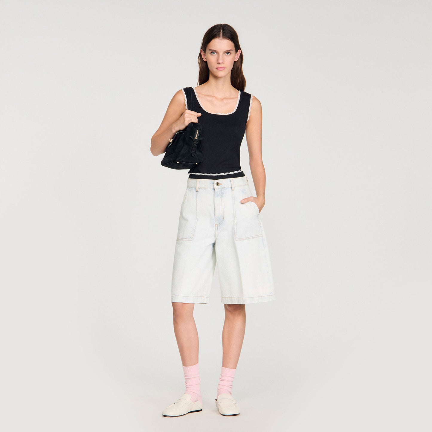 Beaded embroidered cotton vest top