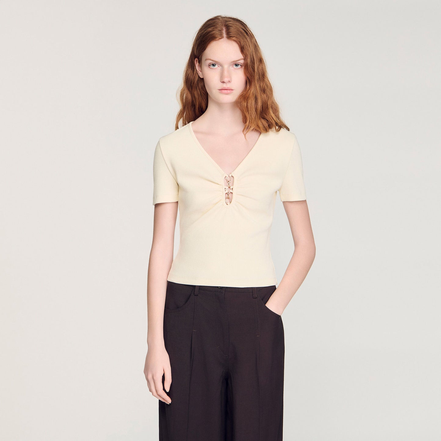 Jewelled cropped cotton T-shirt