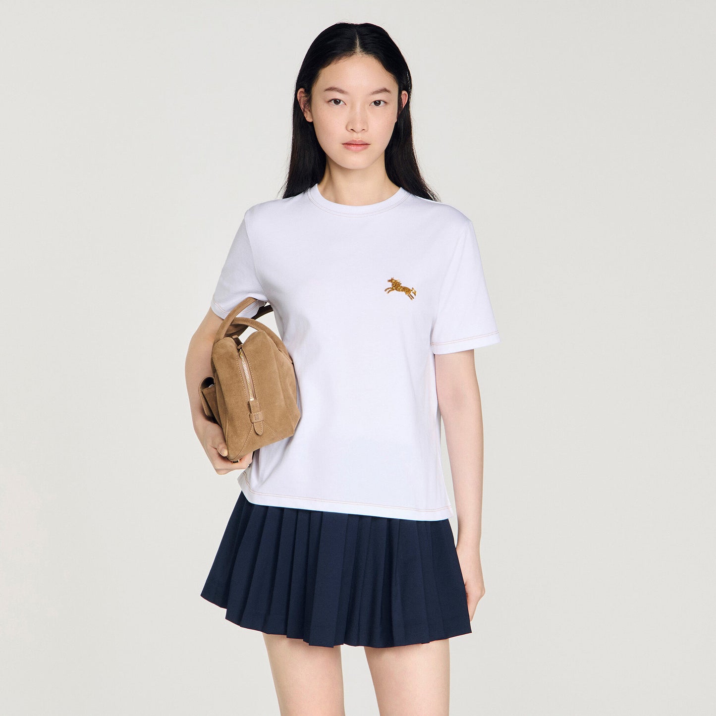 Horse embroidery cotton T-shirt