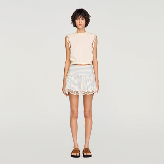 Cropped cotton T-shirt with lace
