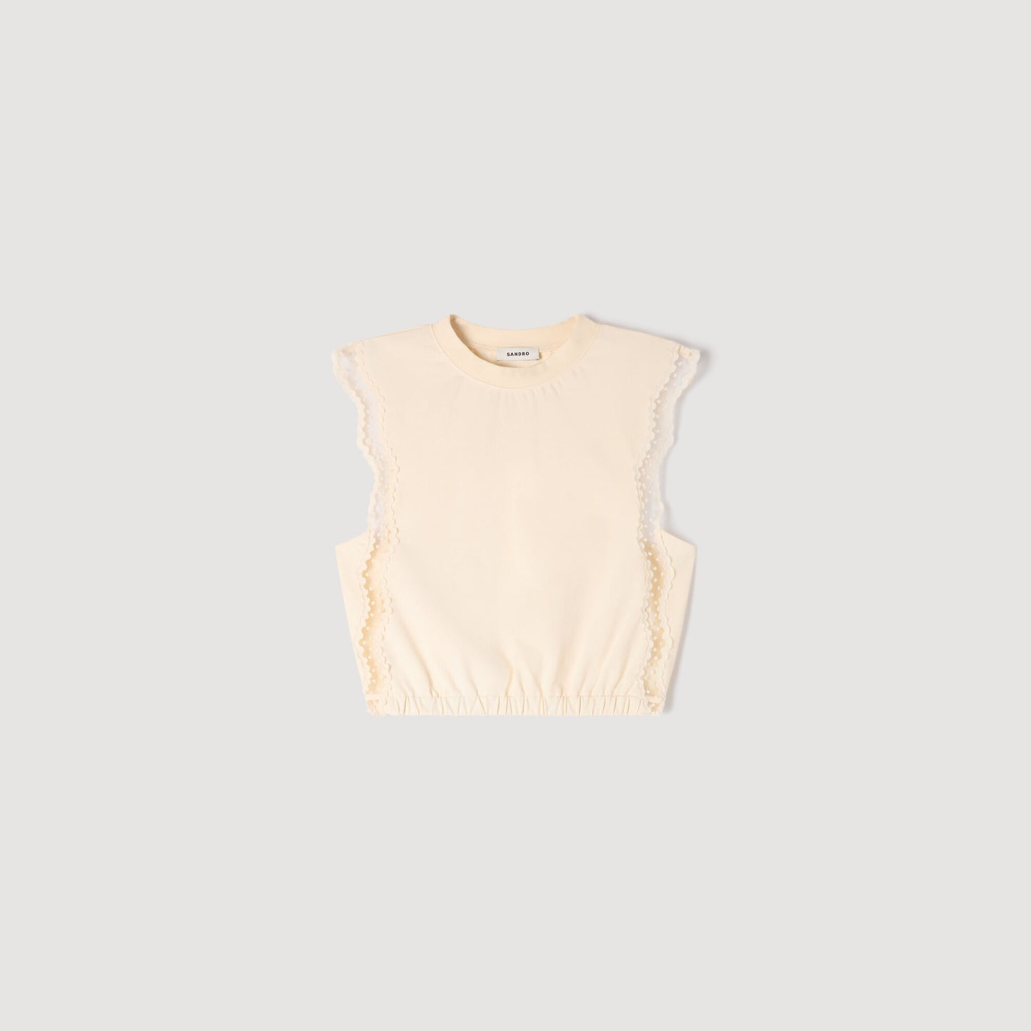 Cropped cotton T-shirt with lace