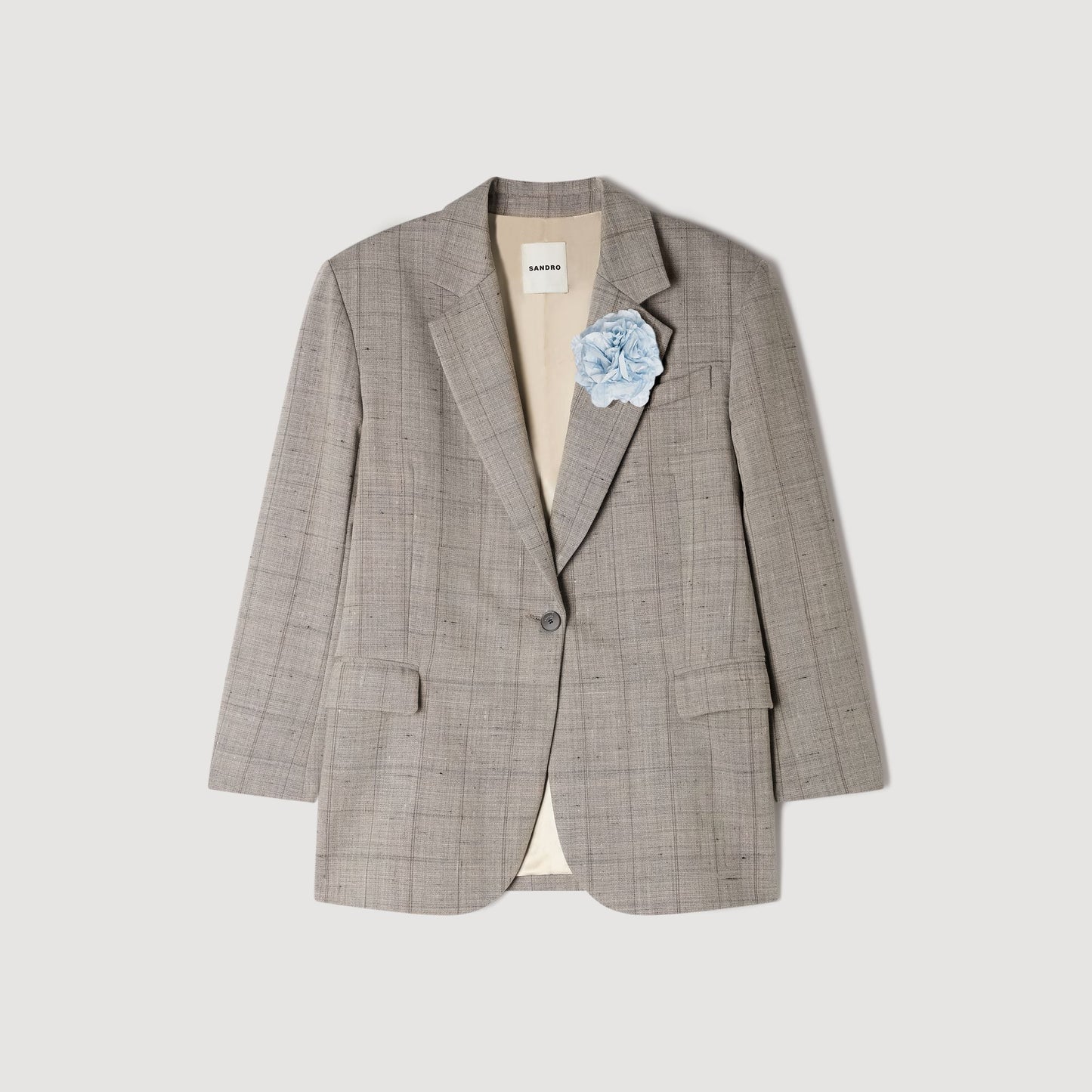 Check wool jacket with brooch