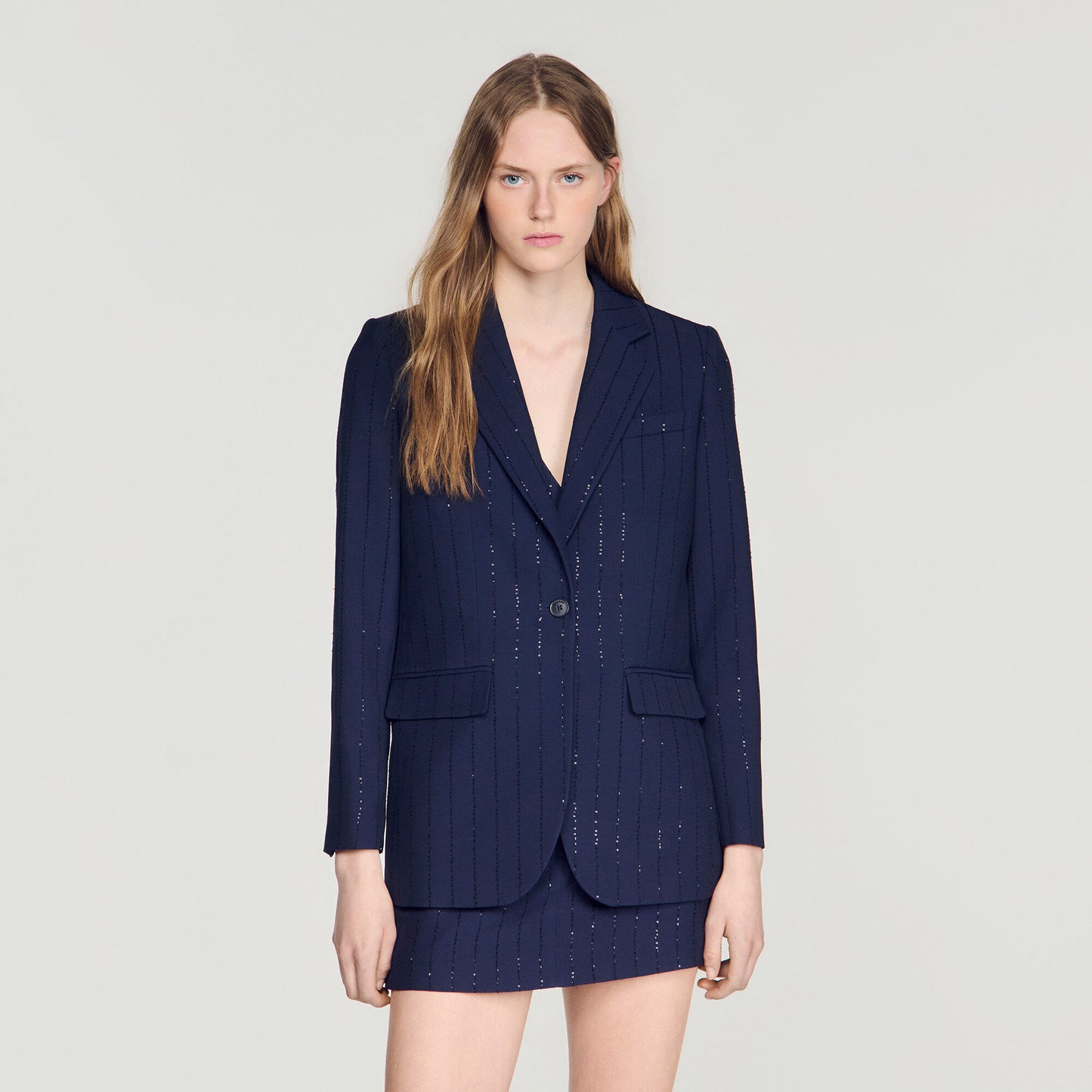 Striped sequinned suit jacket