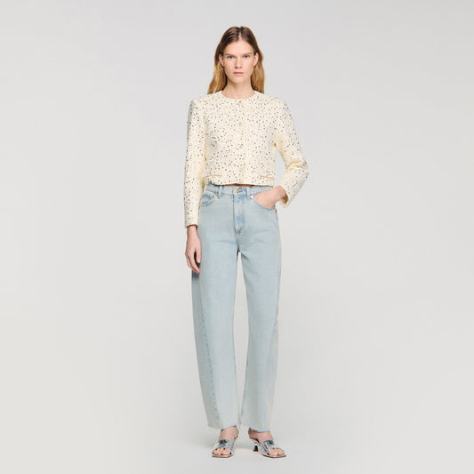 Cropped sequinned cotton jacket