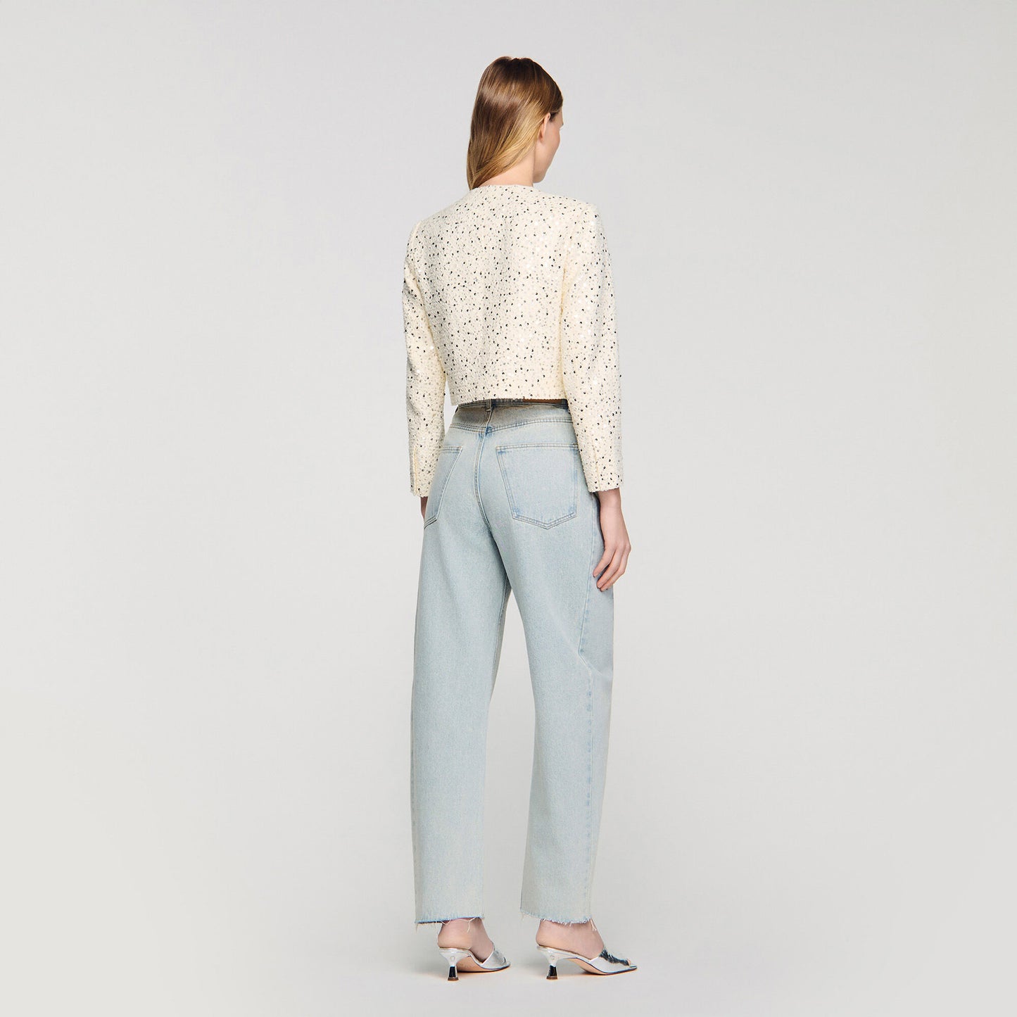 Cropped sequinned cotton jacket