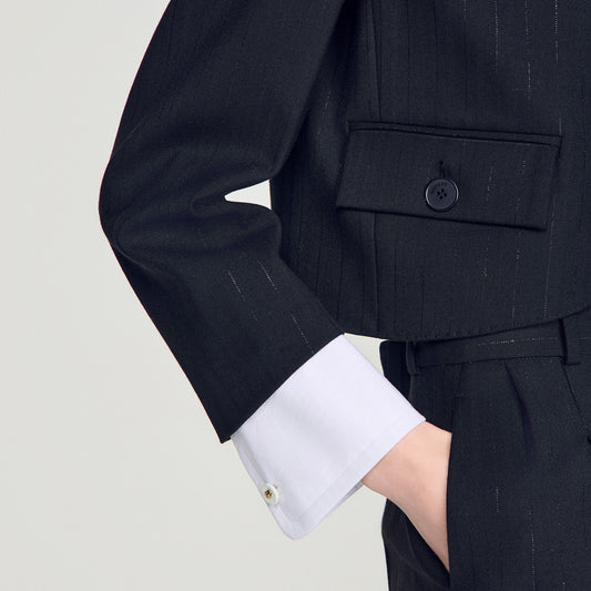 Short jacket with standing collar