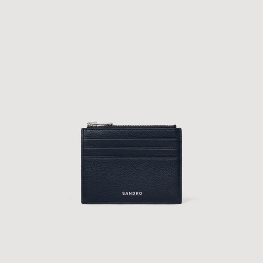 Grained leather zip card holder