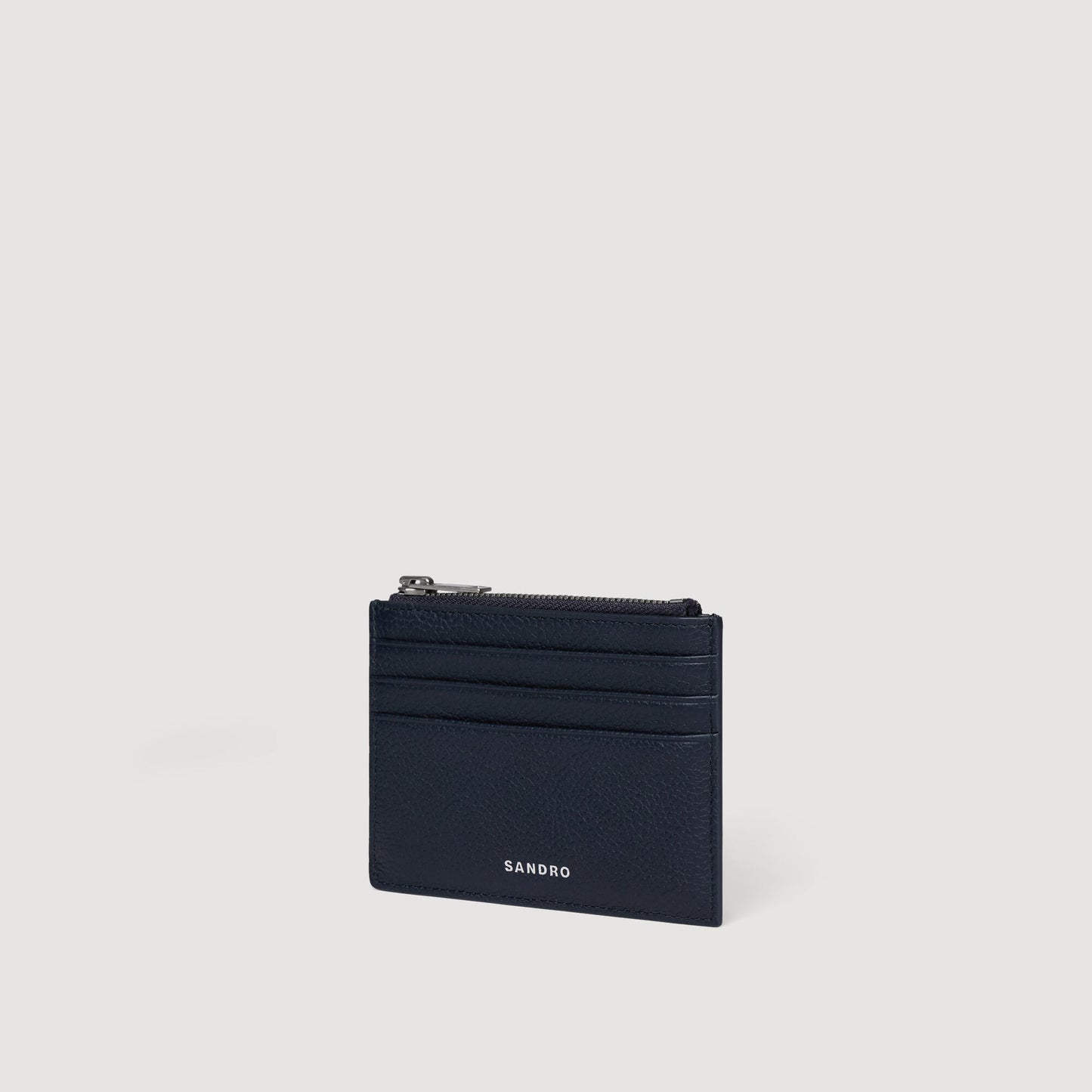 Grained leather zip card holder