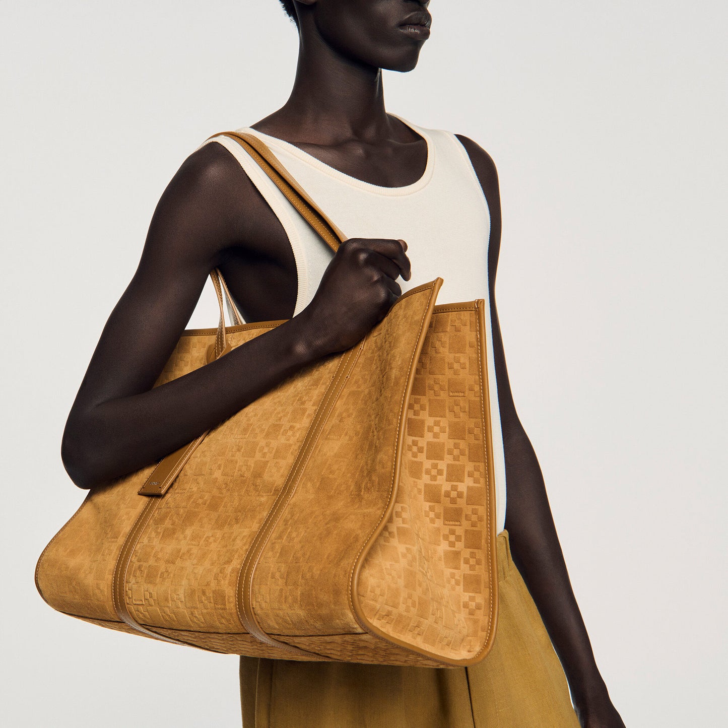 Split leather shopping bag