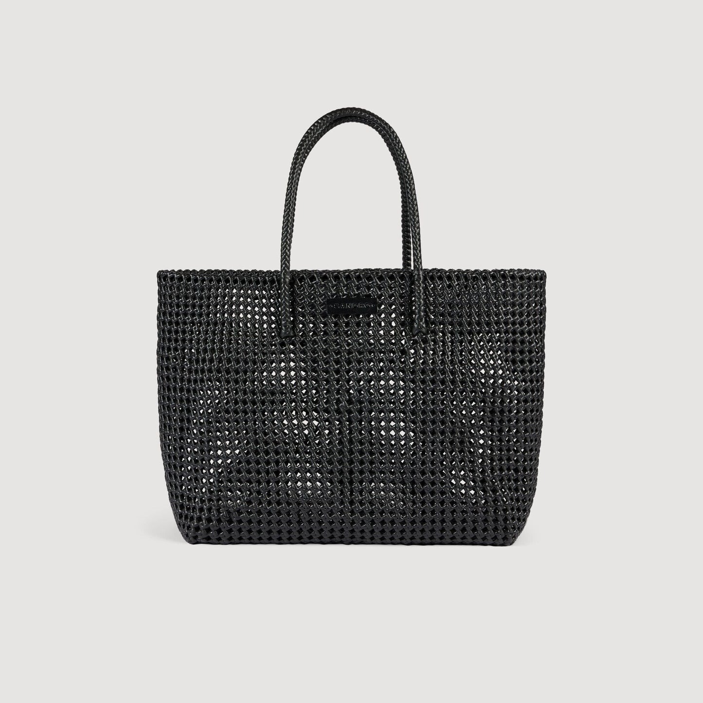 Woven tote bag with patch