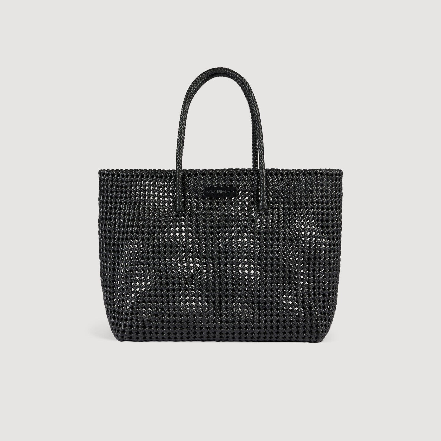 Woven tote bag with patch