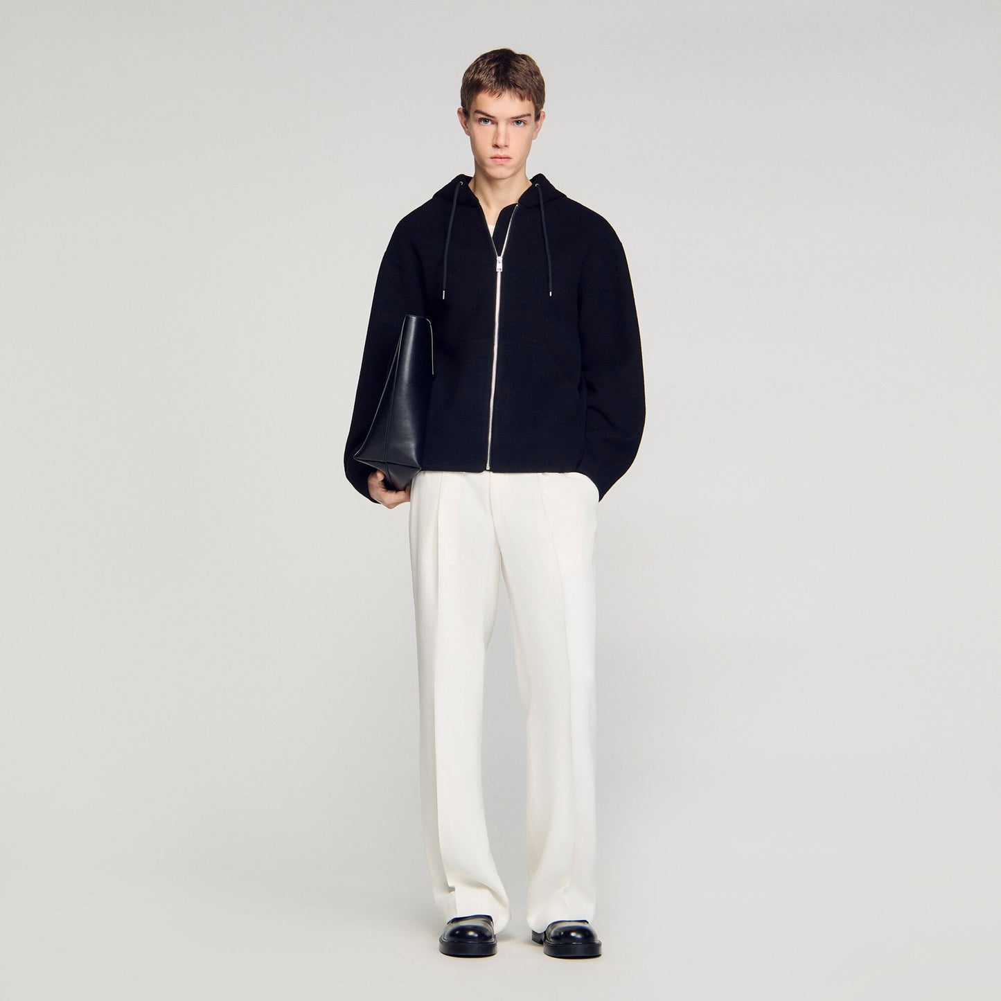 Hooded zip-up wool jacket