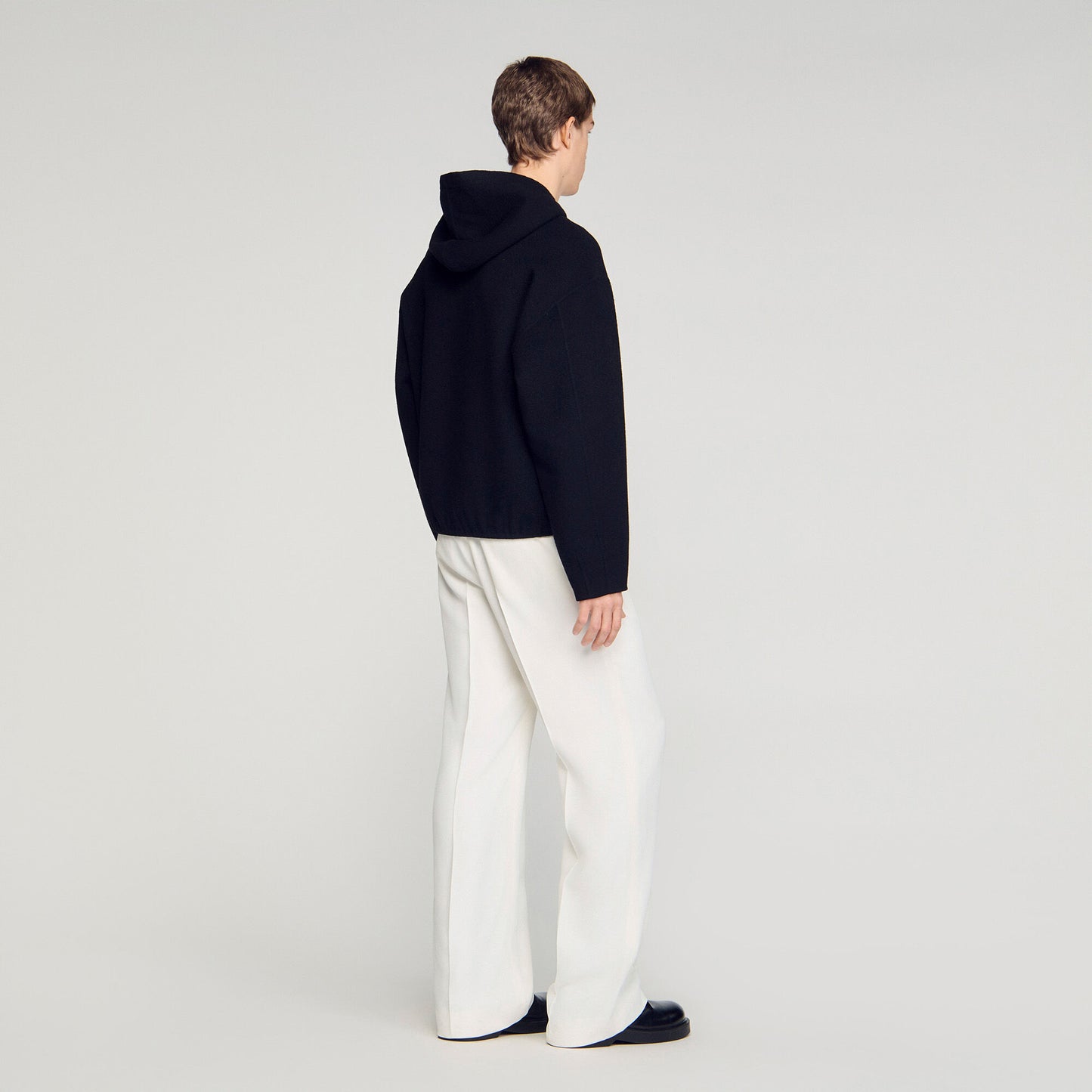 Hooded zip-up wool jacket