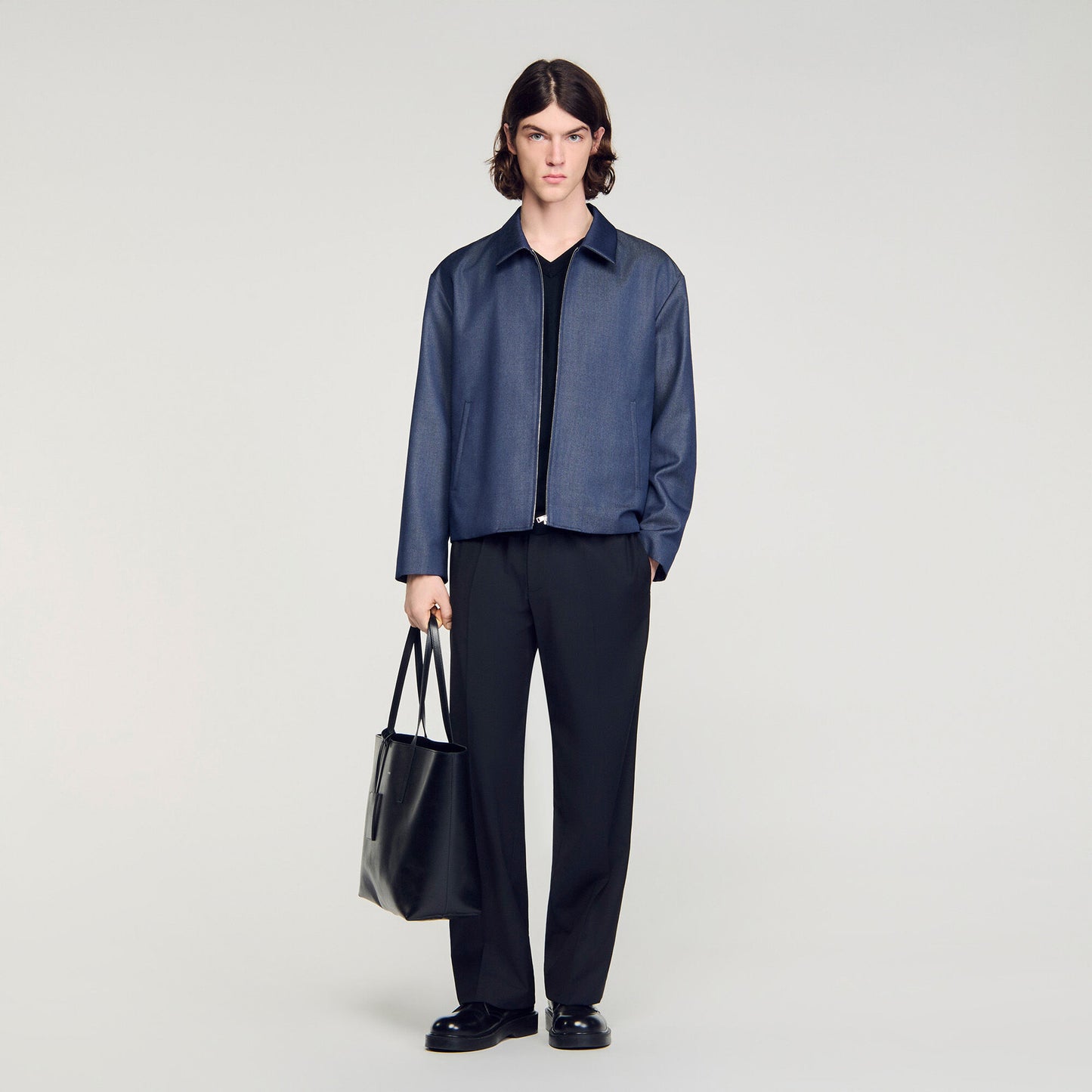 Denim effect zip-up jacket