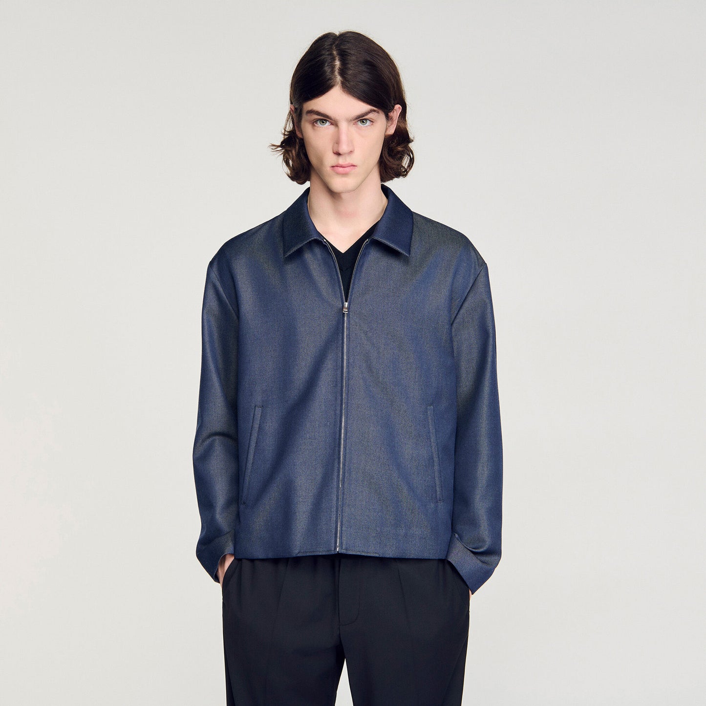 Denim effect zip-up jacket
