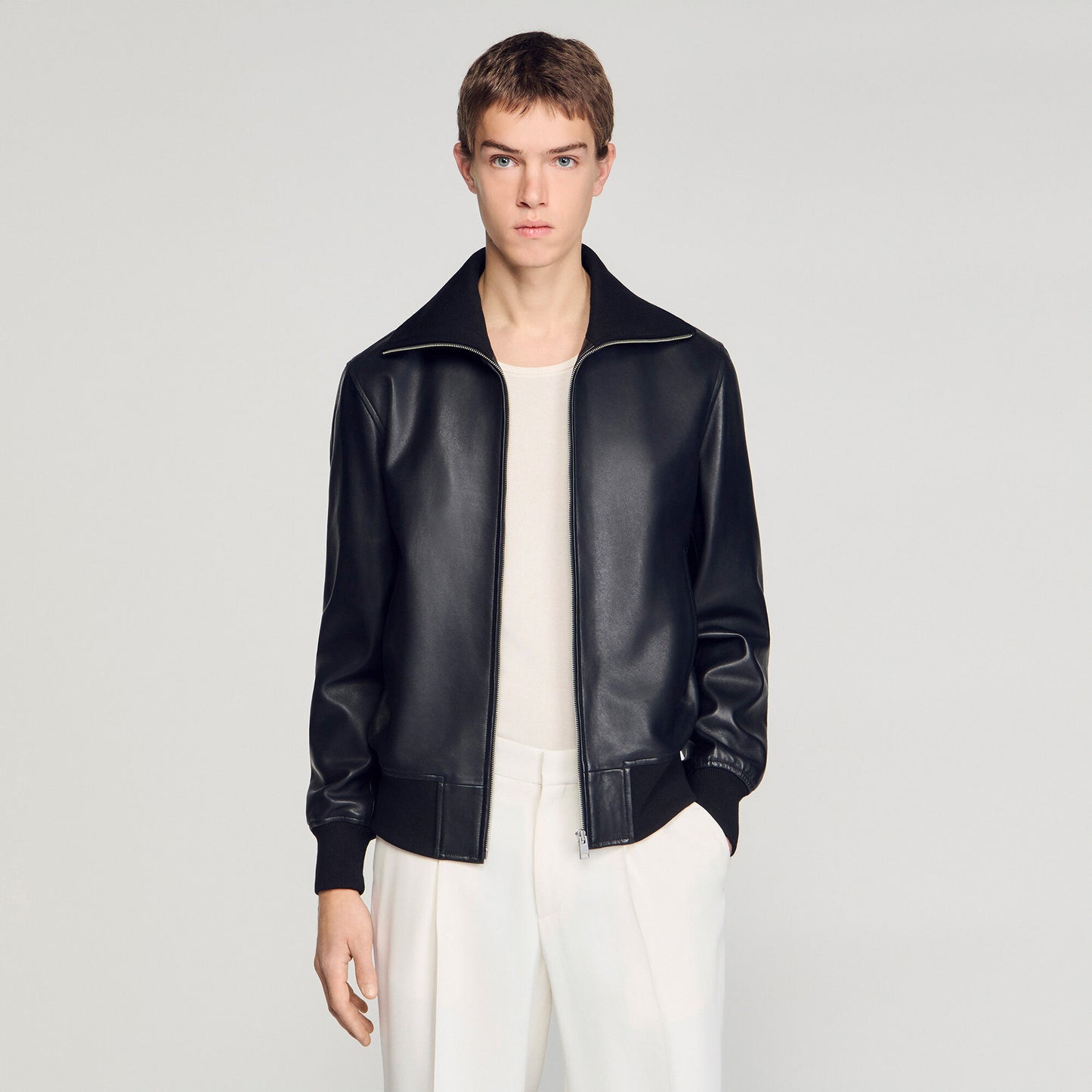 Zipped leather jacket