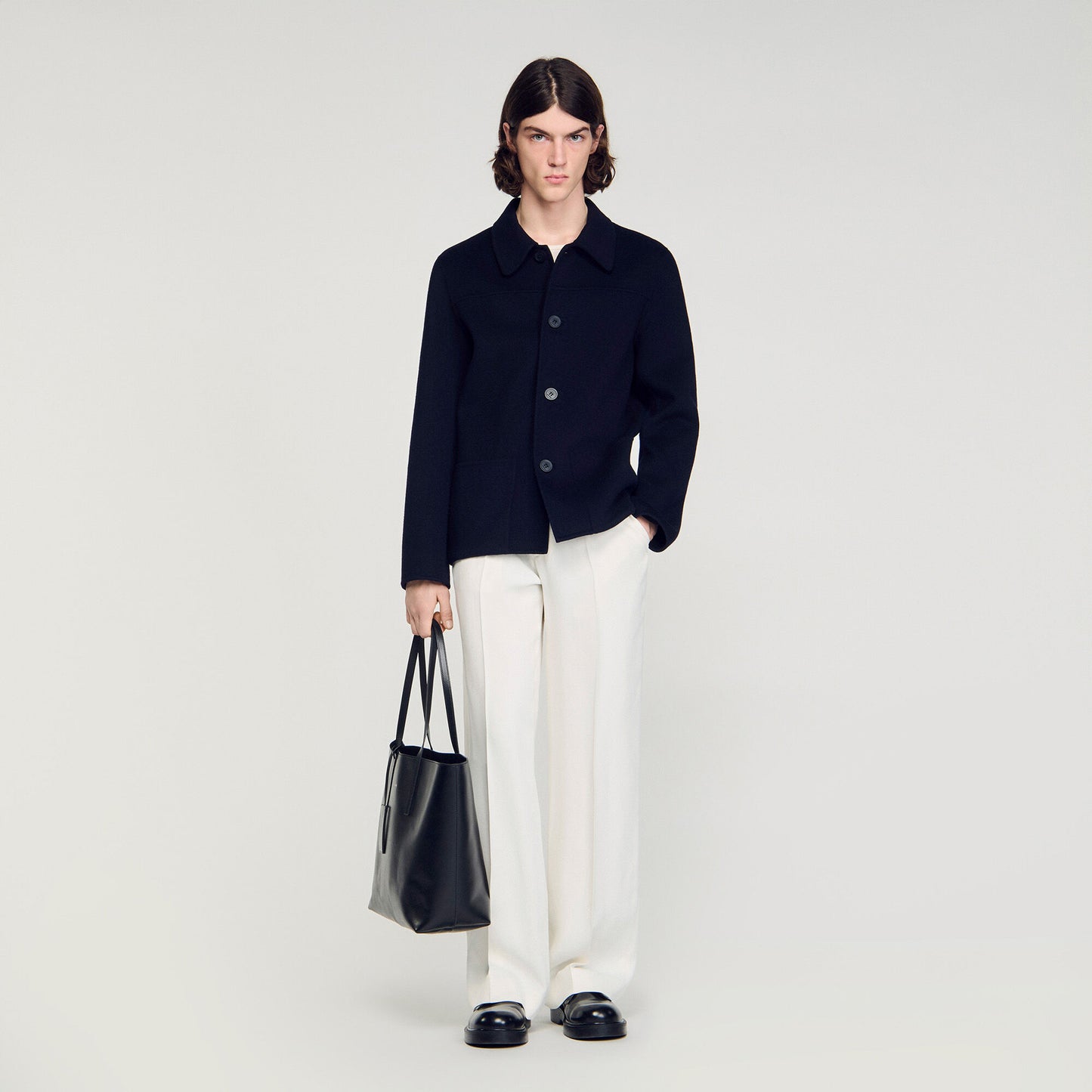Wool jacket with regular collar