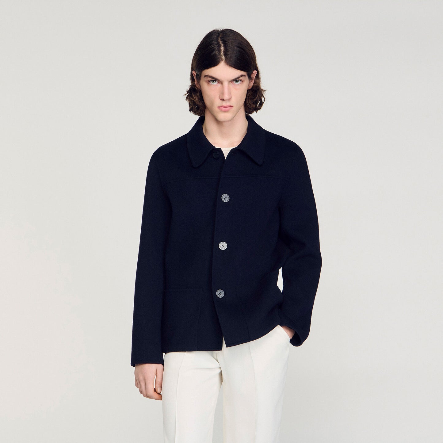 Wool jacket with regular collar