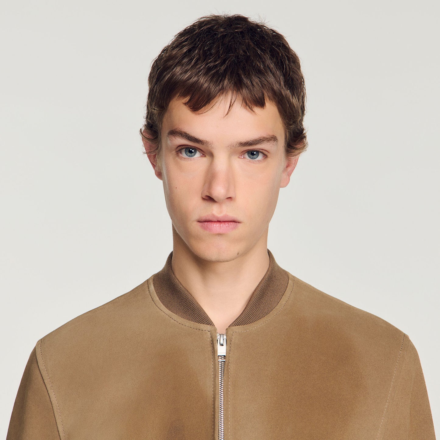Zip-up split leather jacket