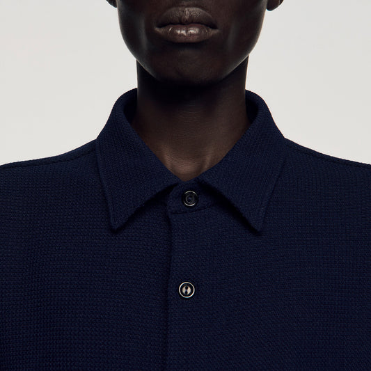 Textured shark collar shirt