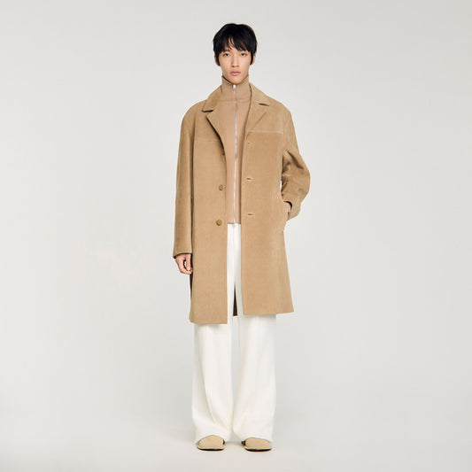 Long belted leather coat