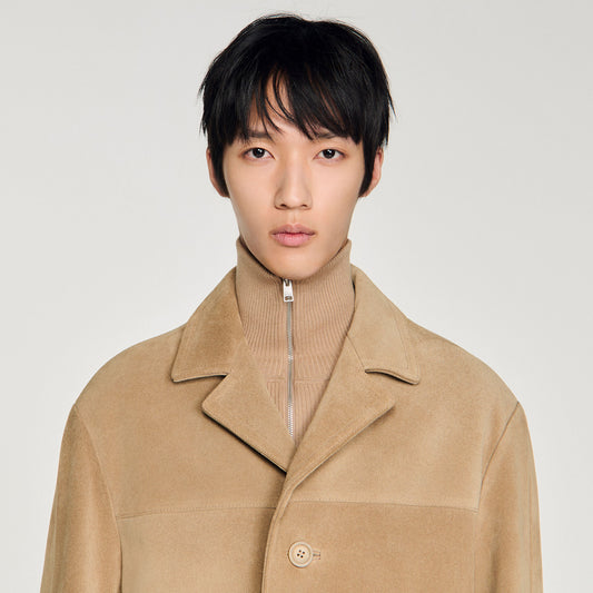 Long belted leather coat