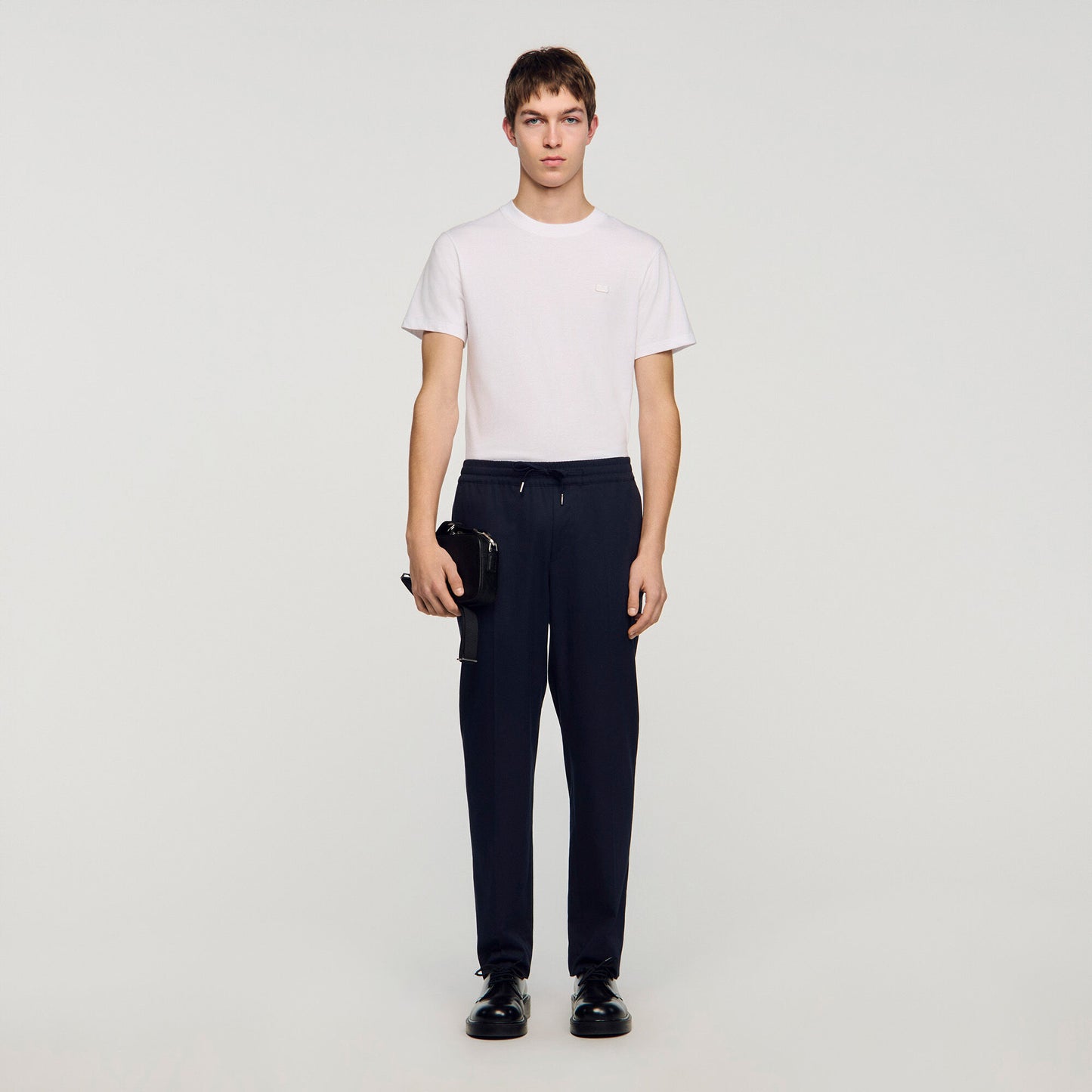 Elasticated straight-leg trousers
