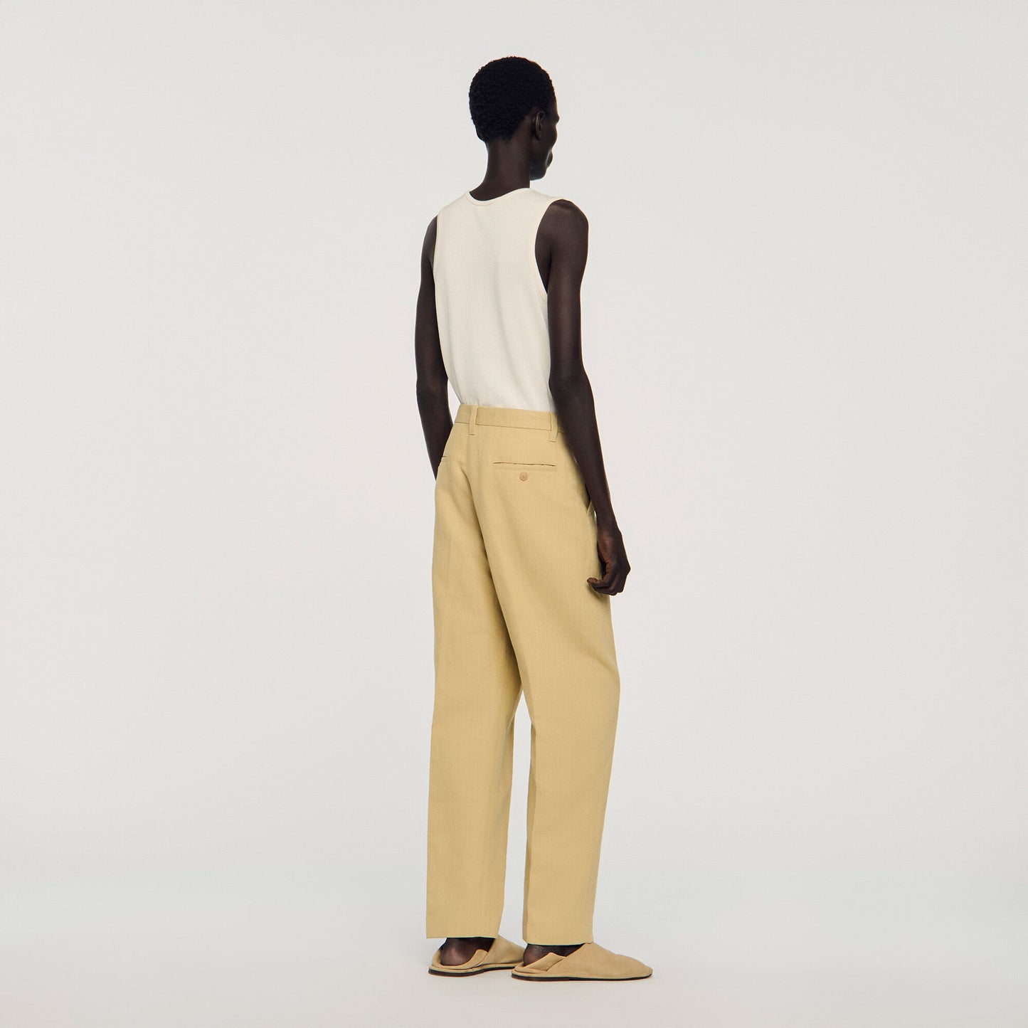 Wide pleated cotton-linen trousers