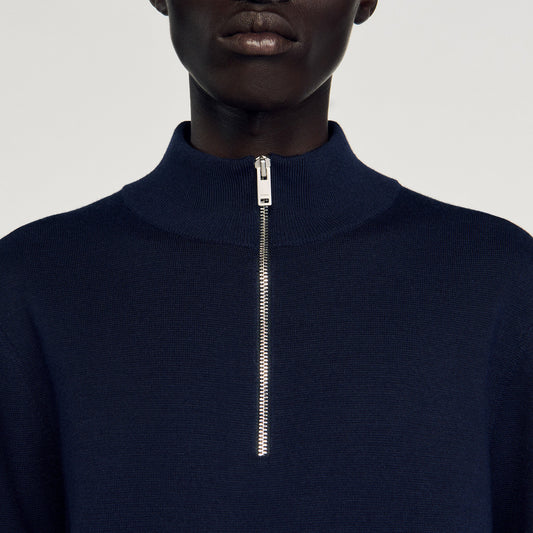 Wool jumper with zip collar