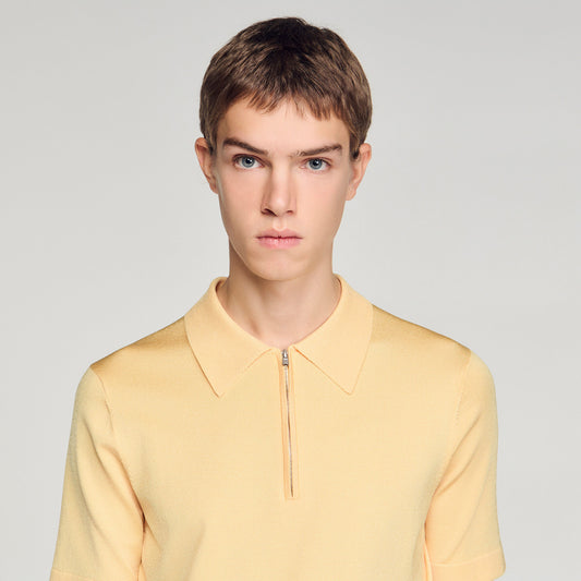 Knitted polo shirt with zip collar